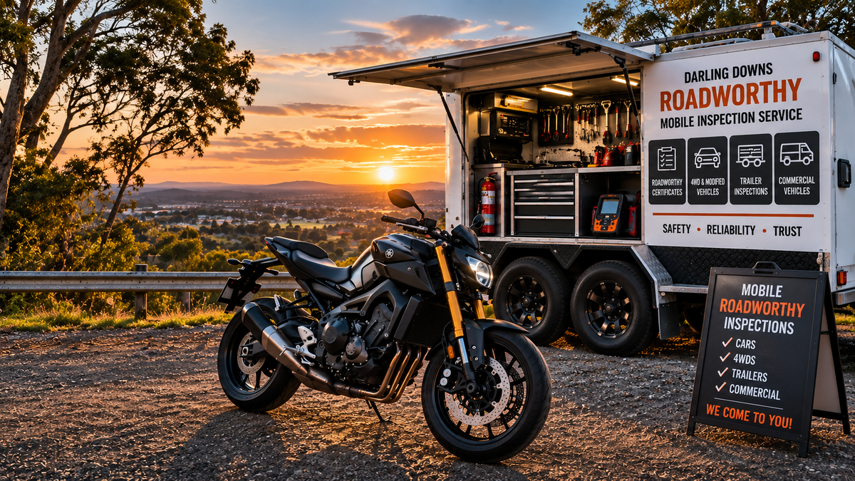Motorcycle in Toowoomba for motorcycle roadworthy and safety certificate inspections