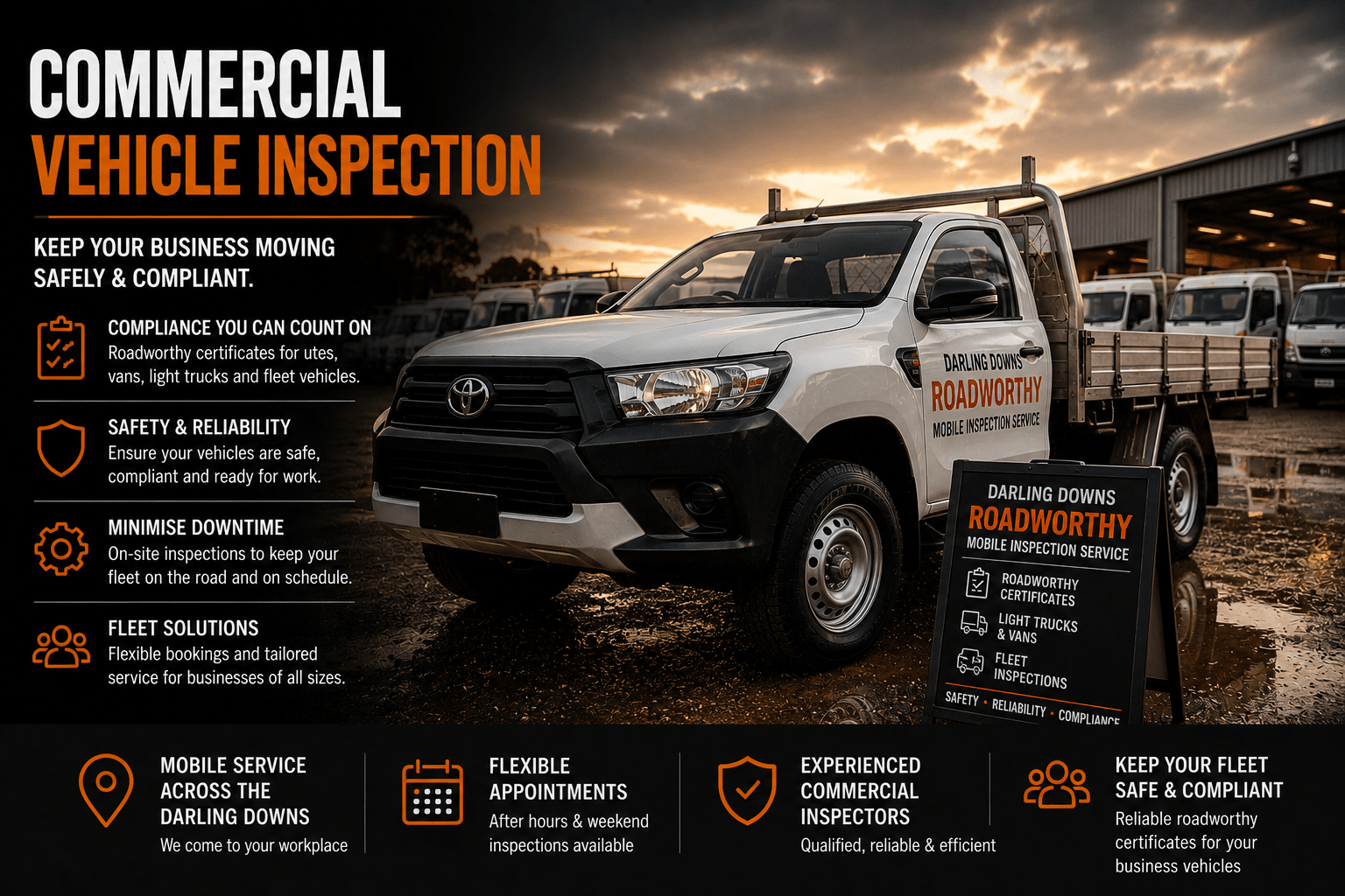 Commercial vehicle inspection service for utes, vans and fleet vehicles across Toowoomba and the Darling Downs.