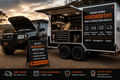 Mobile roadworthy inspection trailer providing on-site vehicle inspections across Toowoomba and the Darling Downs.