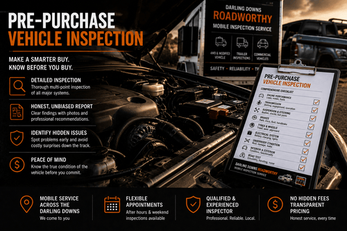 Pre-purchase vehicle inspection with engine bay inspection checklist for buyers in Toowoomba and the Darling Downs.